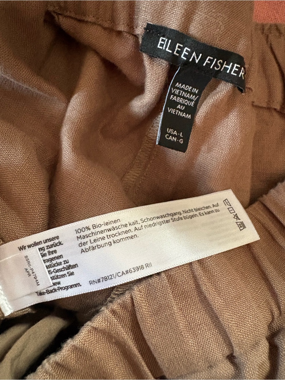 Eileen Fisher Organic Linen Pleated Lantern Pant in Taupe/Cocoa L - Picture 9 of 11